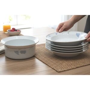 Dansk Tivoli Belles Fleurs Serving Bowl and 5 Soup‎ Bowl Set White Blue Floral